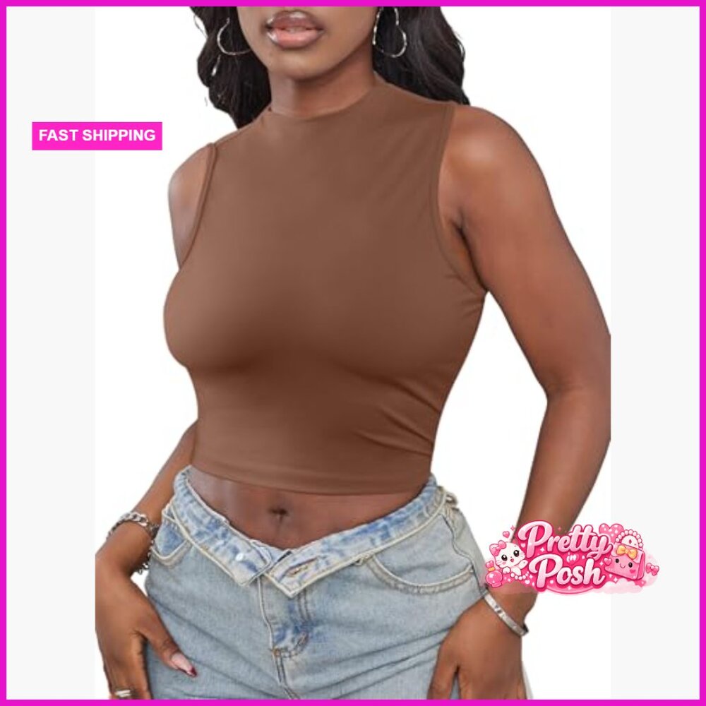 Polyester Elastane Blend Crop Top Turtle Neck Sle… - image 4